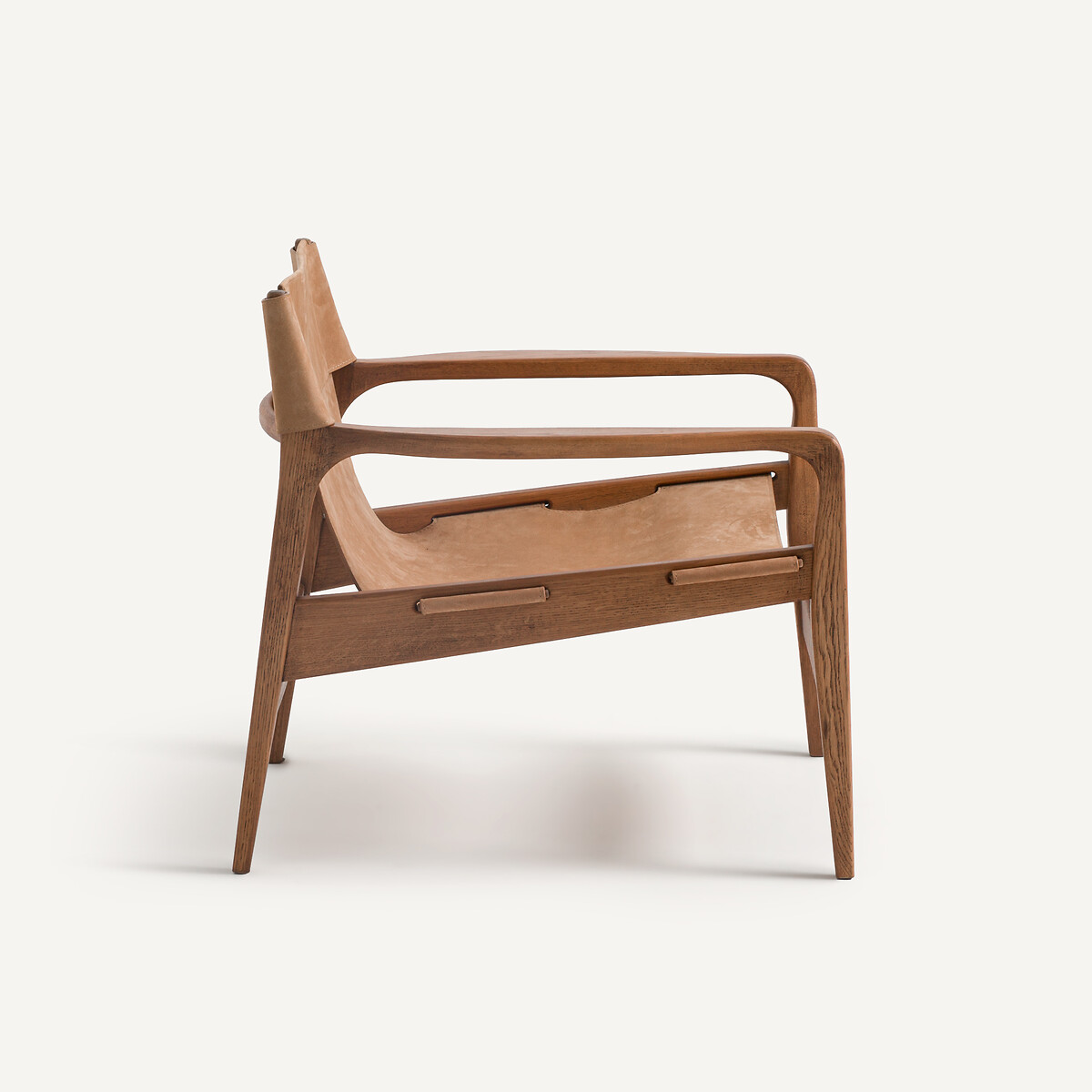 Fauteuil en chêne massif et cuir, Alberto chamois, AM.PM
