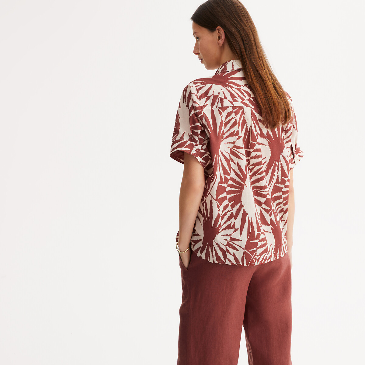 Graphic Print Shirt with Short Sleeves ivory print, ANNE WEYBURN