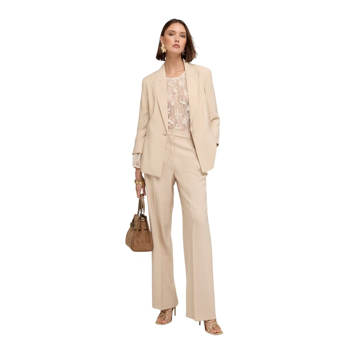 Blazer simple boutonnage avec dentelle beige, MOTIVI