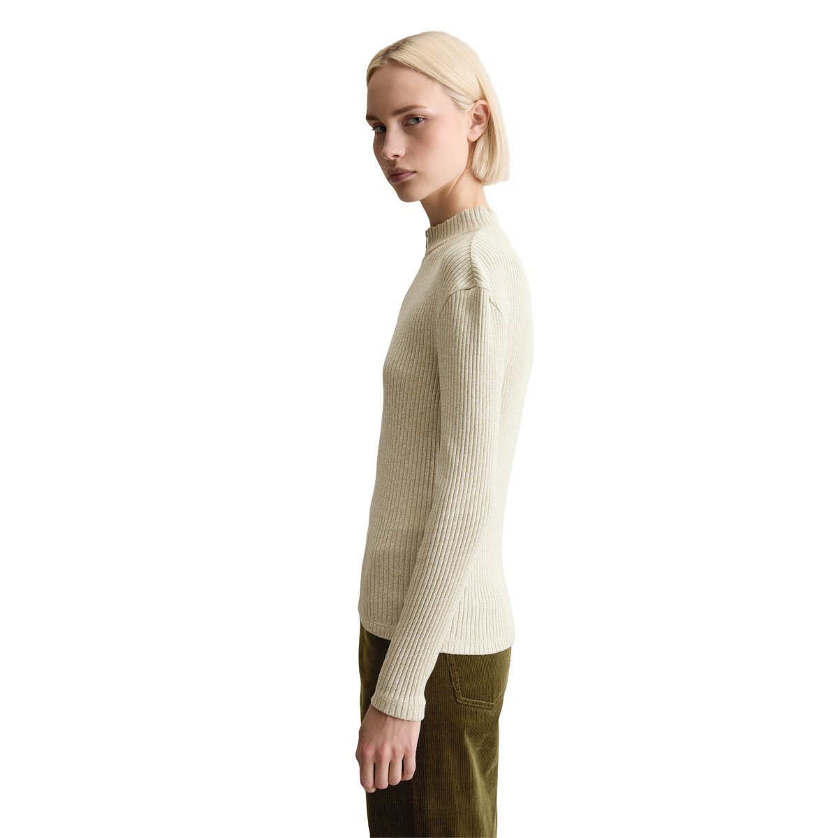 Demi-manches longues zippées slim en jersey côtelé vert, MARC O’POLO DENIM