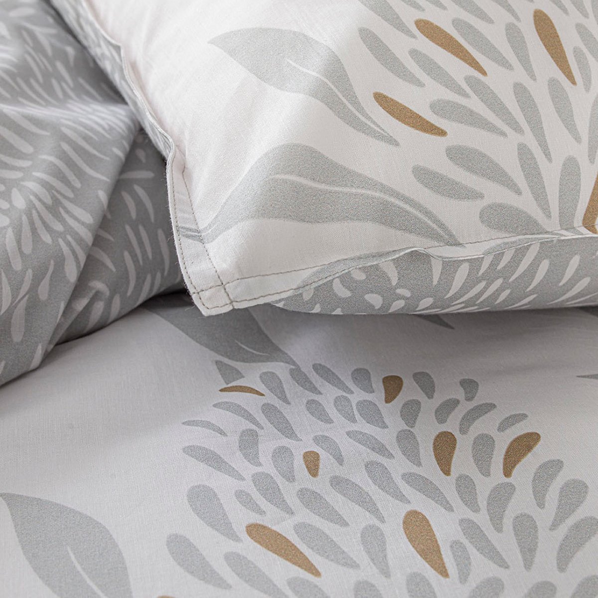 Parure de lit coton 2 personnes imprimé floral SUNSHINE blanc, TODAY