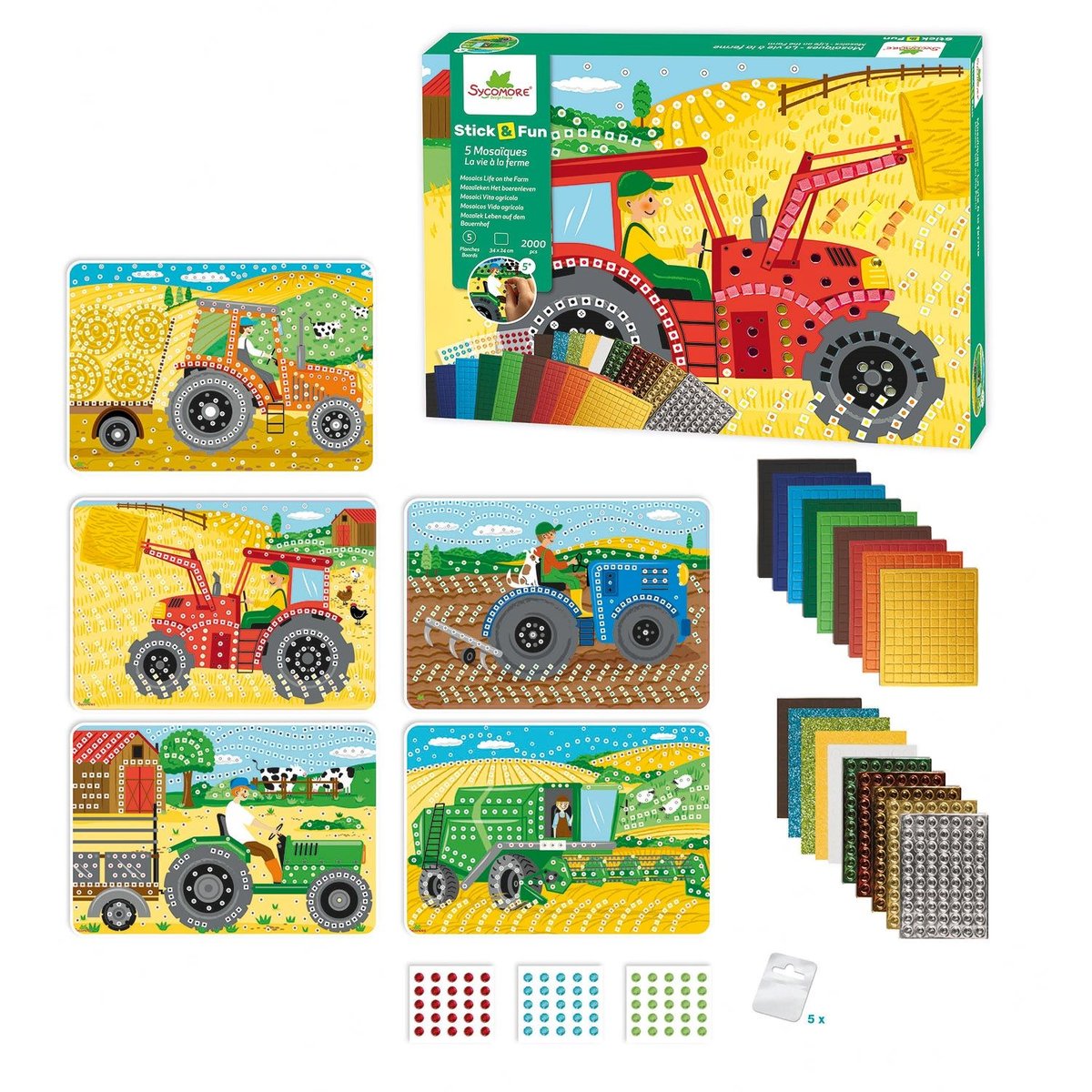 5 Maxi mosaïques La vie à la ferme vert, SYCOMORE