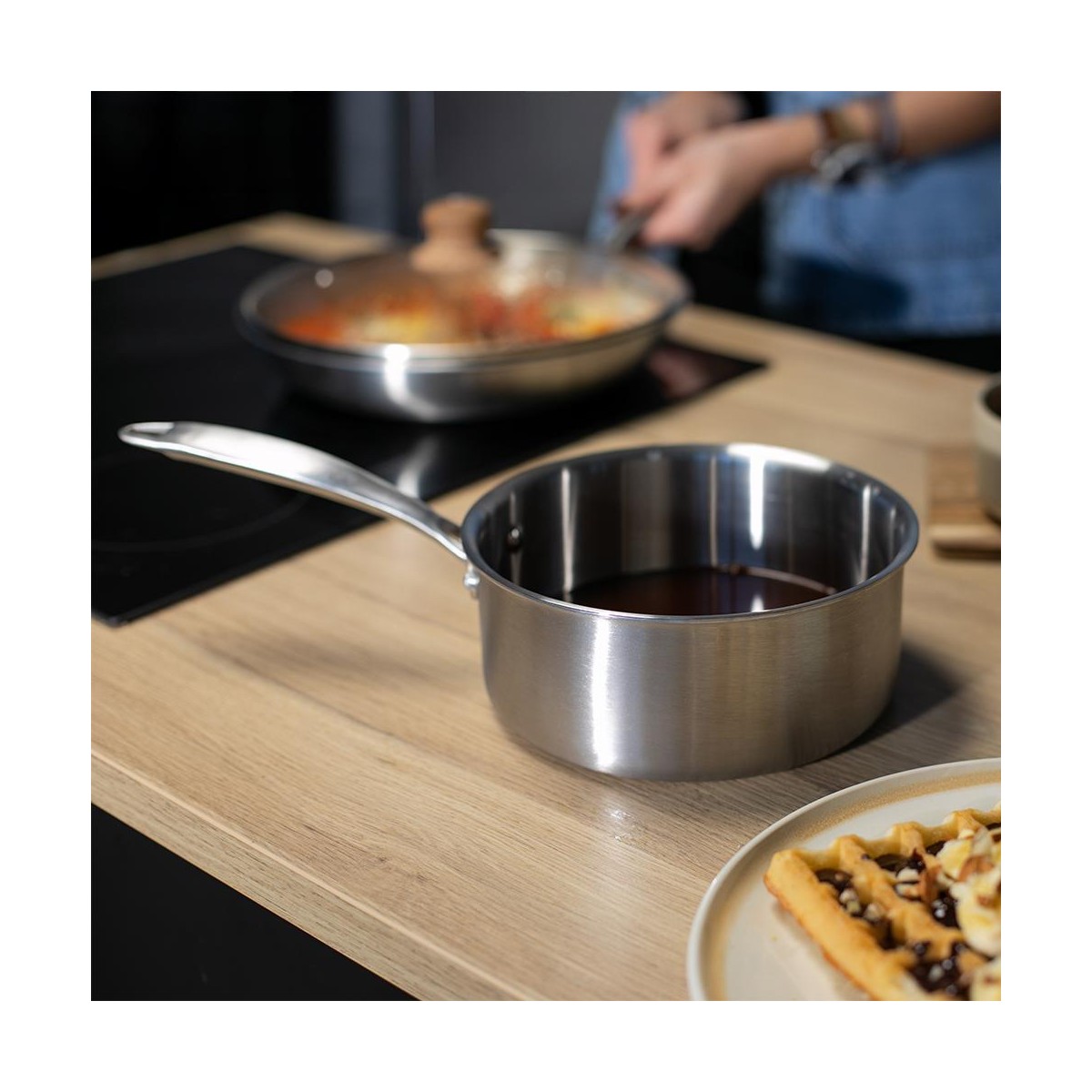 Casserole en acier inoxydable 18 cm BRIGADE couleur unique, LIVOO