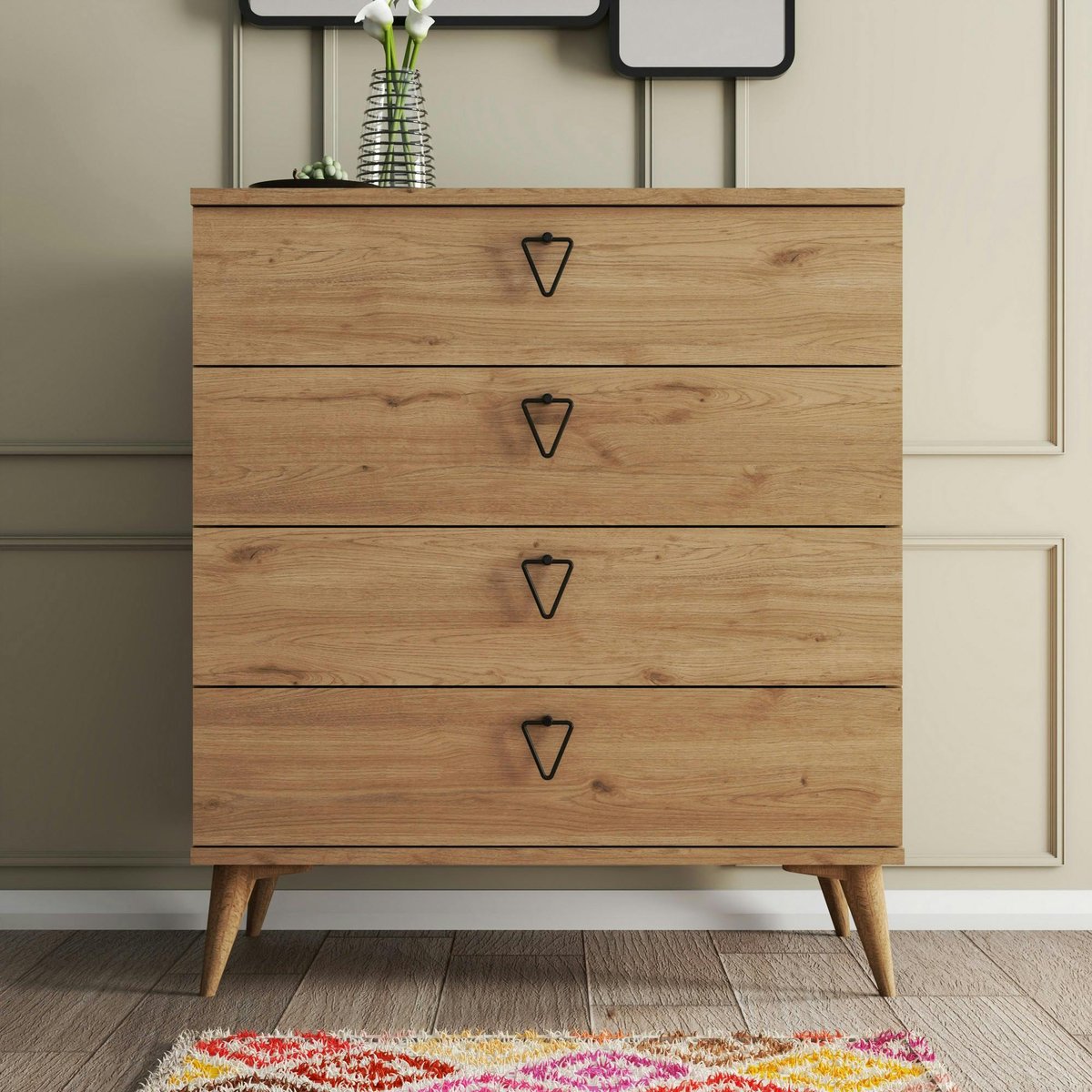 Commode de chambre 4 tiroirs effet bois clair MARFA bois naturel, PIER IMPORT