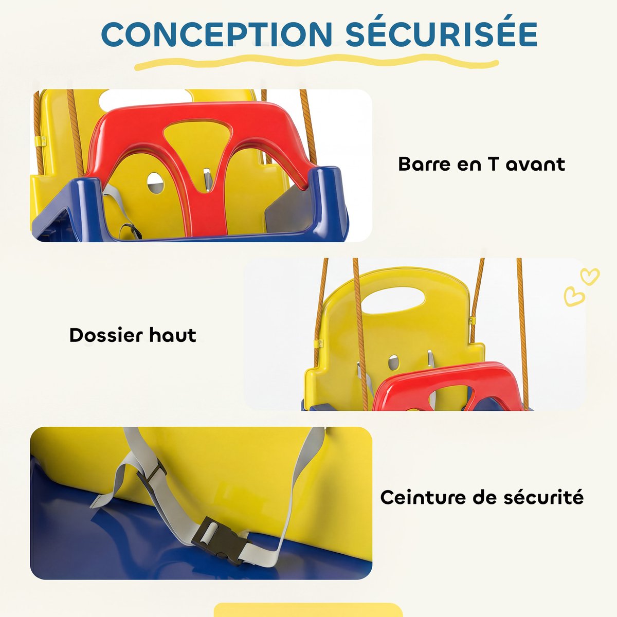 Balançoire pour enfants PP Multicolour bleu/jaune/rouge, OUTSUNNY
