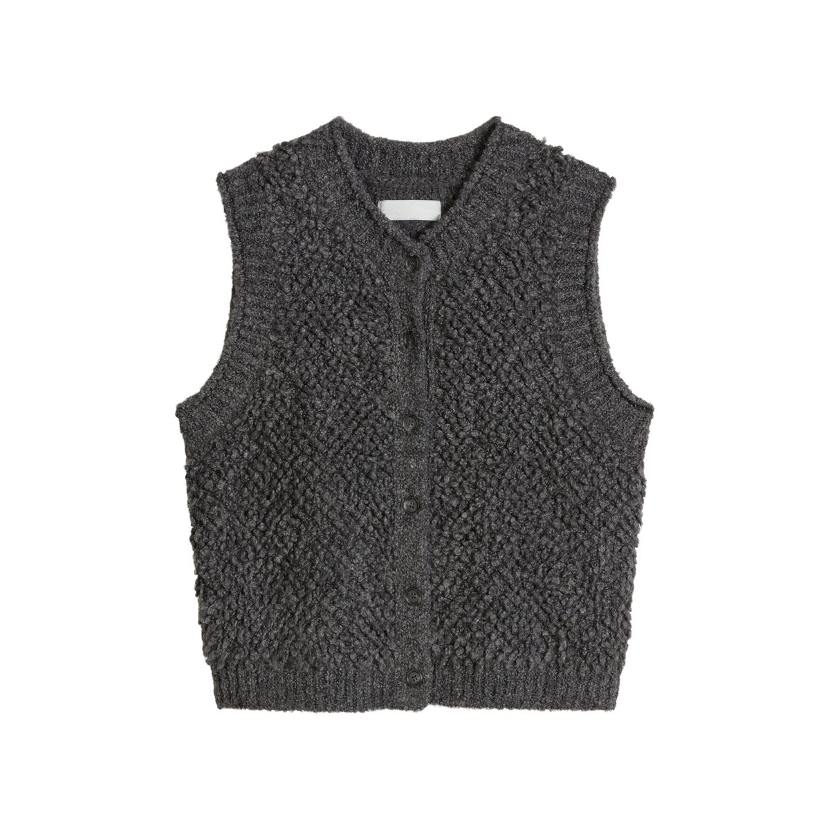 Cardigan sans manches en bouclé bubble , coupe régulière en mélange de coton, de laine vierge et de viscose gris, MARC O’POLO DENIM