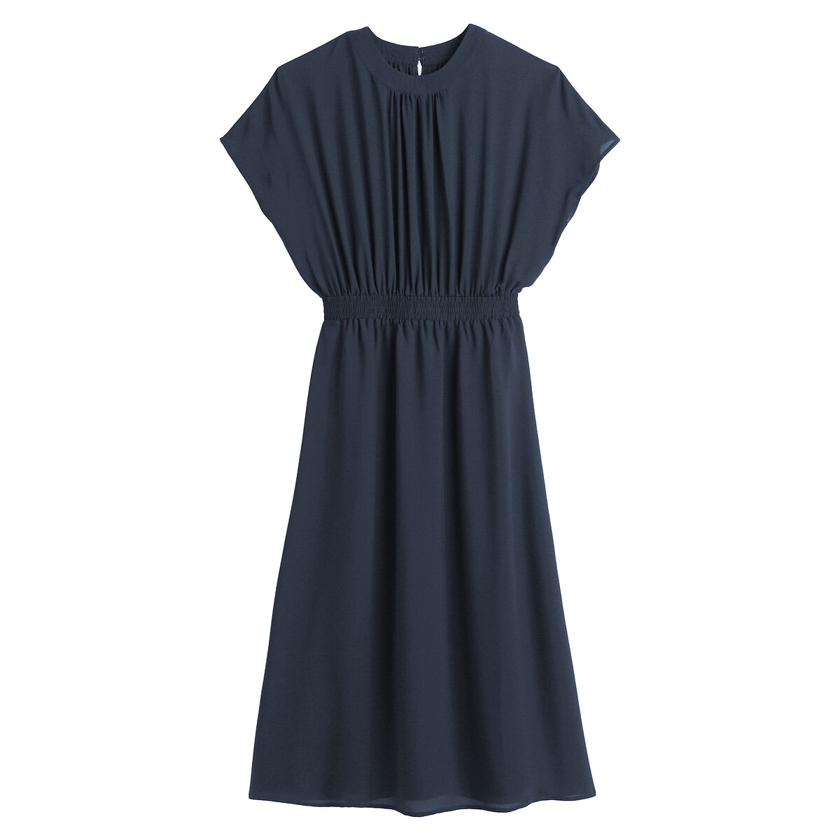 Robe longue évasée, taille élastiquée smockée bleu marine, LA REDOUTE COLLECTIONS