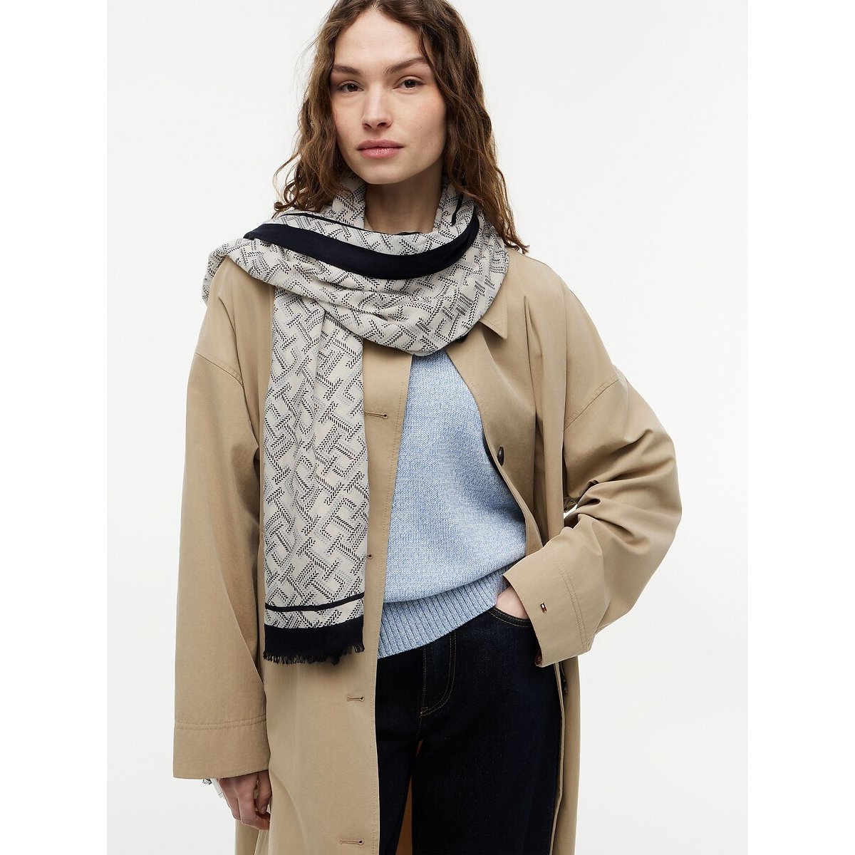 Monogram Printed Scarf navy blue, TOMMY HILFIGER