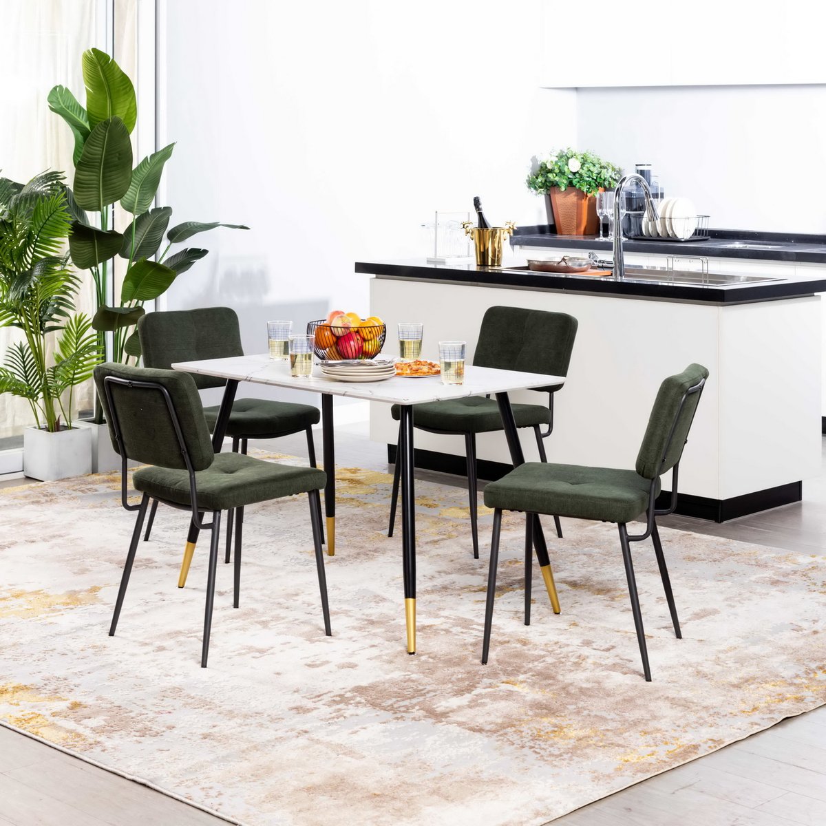 Lot de 4 chaises de salle à manger en tissu vert style industriel, KAROMI vert, MEUBLES COSY