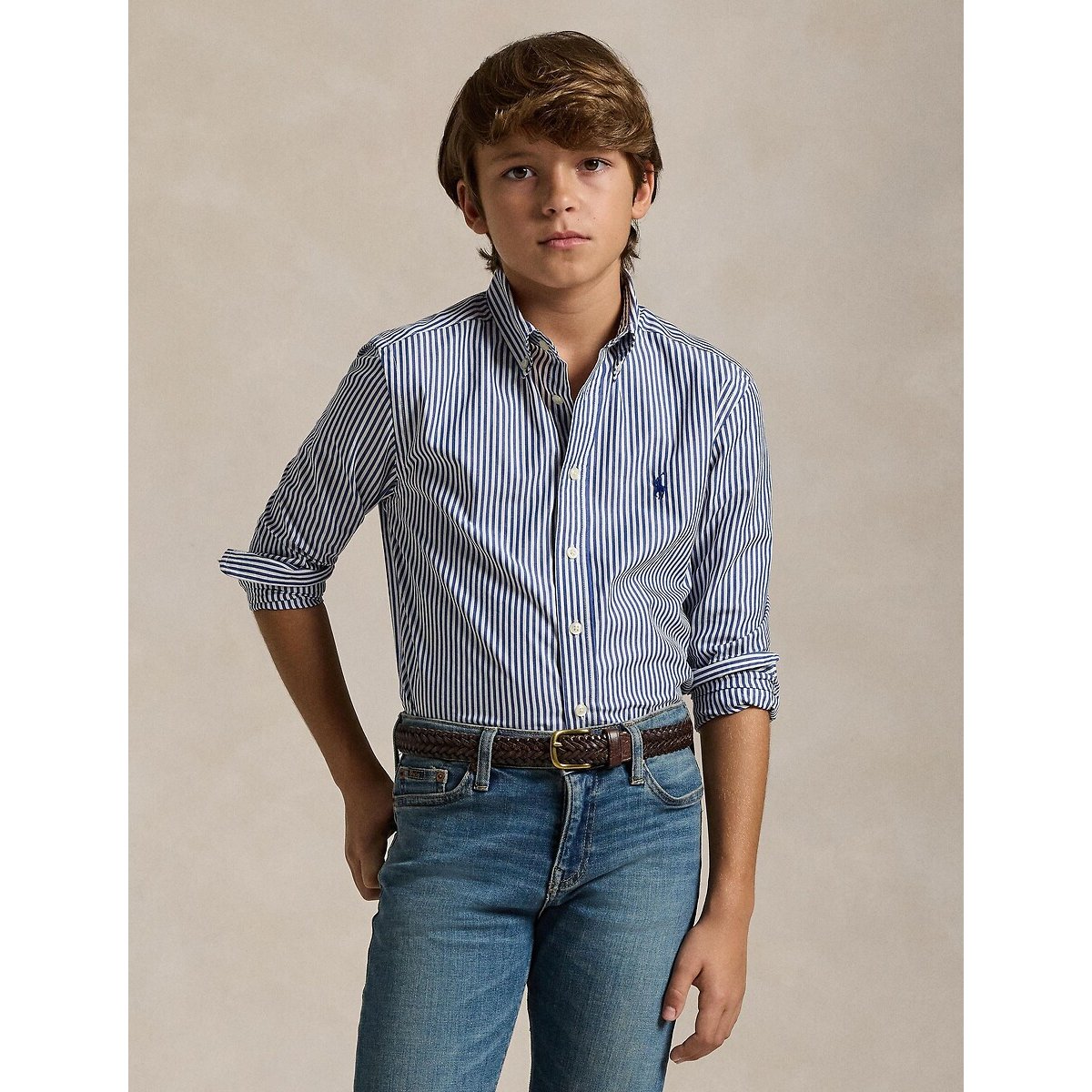 Chemise en popeline rayée rayé bleu, POLO RALPH LAUREN