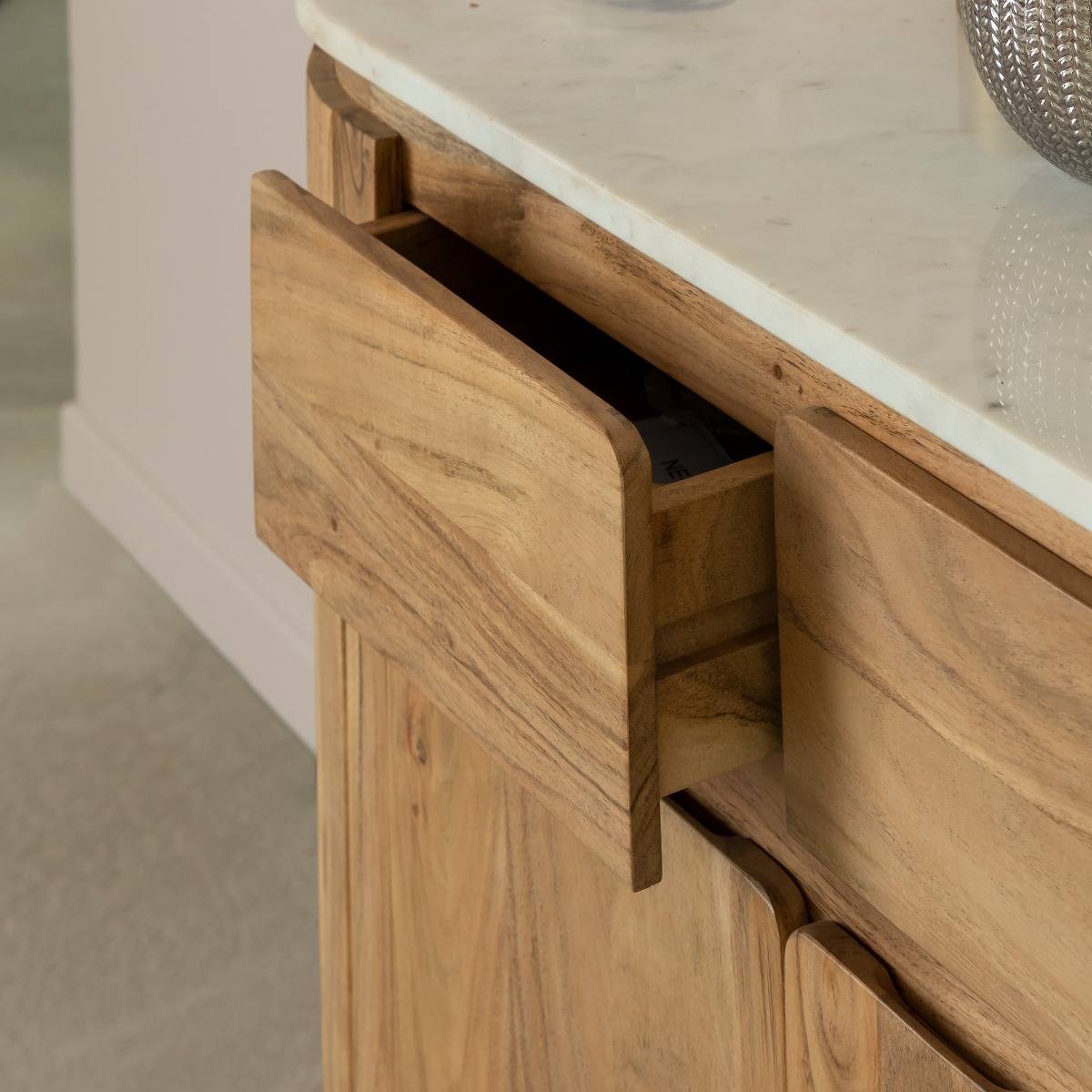 Buffet en bois d'acacia et marbre RICK bois clair, MADE IN MEUBLES 