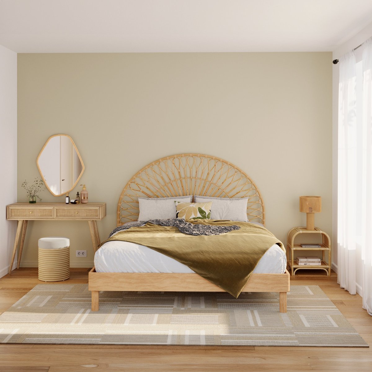 Lampe en papier de corde et socle en rondin de - MIRA beige, MAISON PAVANE