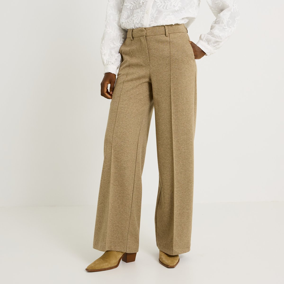 Pantalon large en maille beige, GRAIN DE MALICE