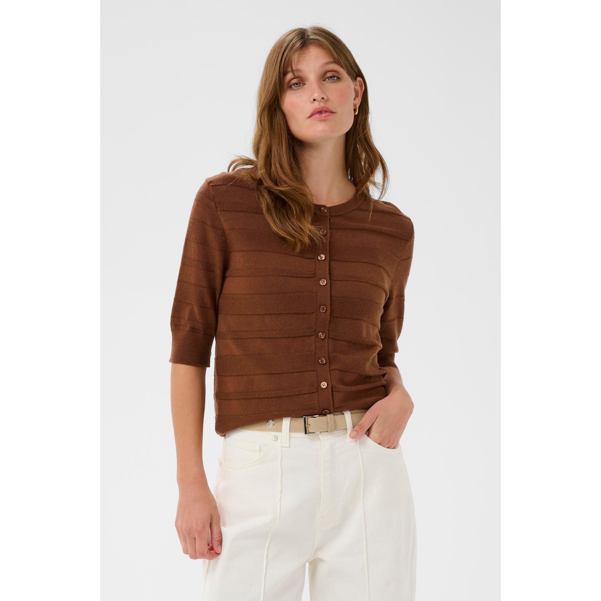 Cardigan à tricot marron cappucino, SOAKED IN LUXURY
