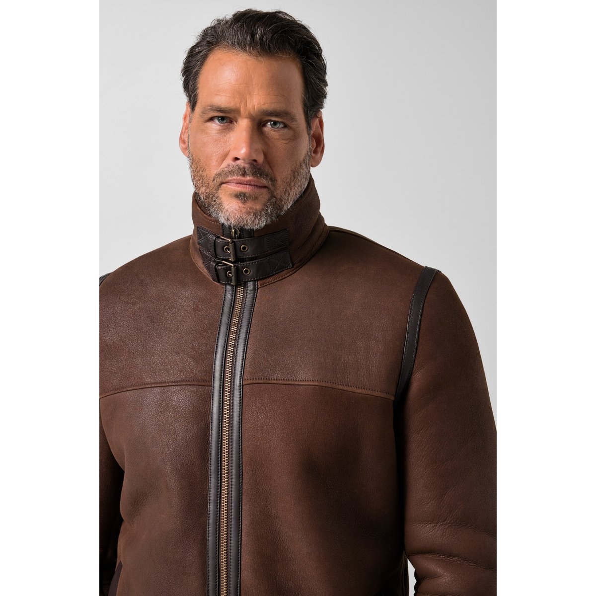 Veste en cuir d'agneau véritable marron, JP1880
