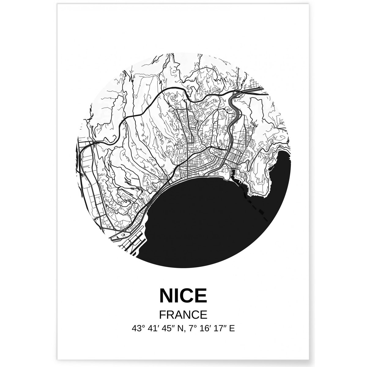 Affiche Carte Nice blanc, L'AFFICHERIE