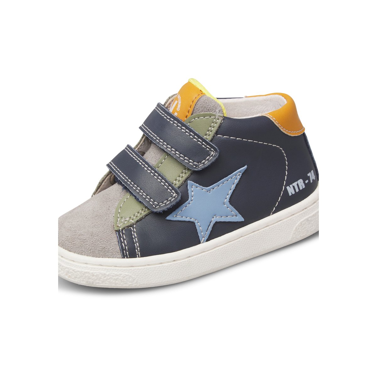 Baskets hautes en cuir et velours PINN HIGH VL. gris-bleu-vert olive, NATURINO