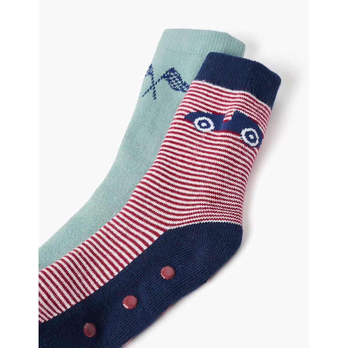 2 chaussettes en éponge antidérapantes avec motif voiture multicolore, ZIPPY