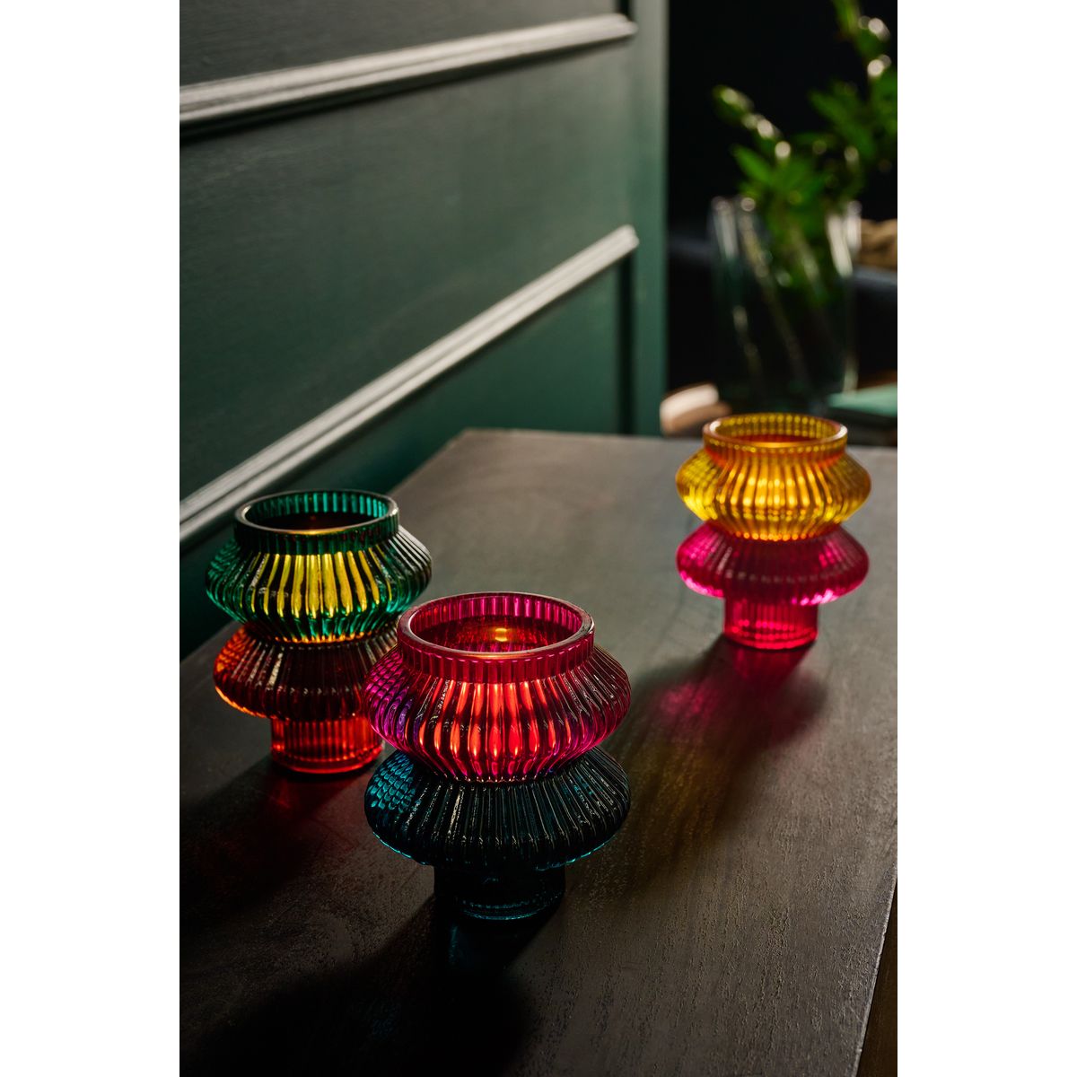 Photophore en verre et bougeoir, lot de 3 multicolore, NEXT