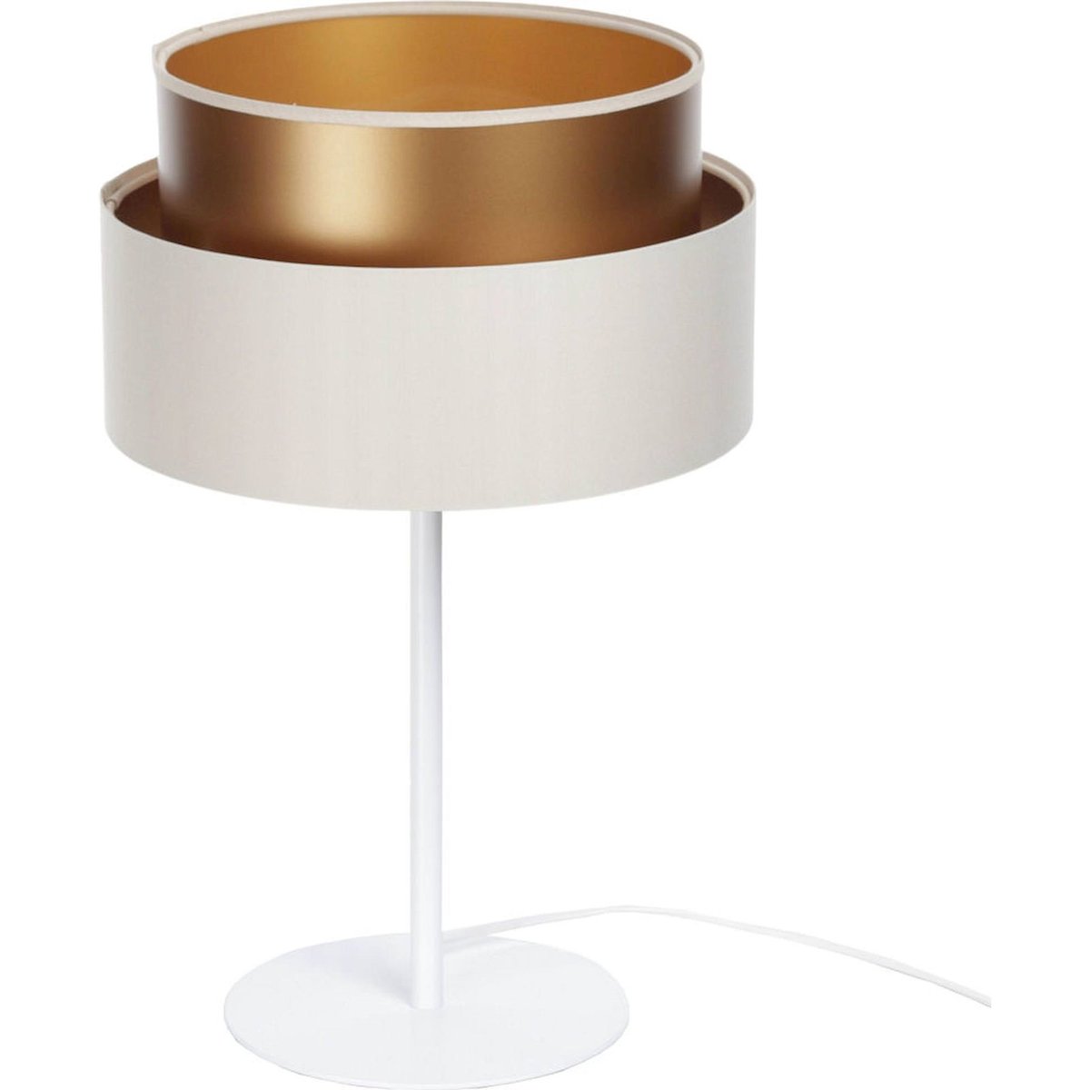 Lampe à poser ronde en tissu, DUO ELLEGANT crème satin avec intérieur cuivre, BPS KONCEPT