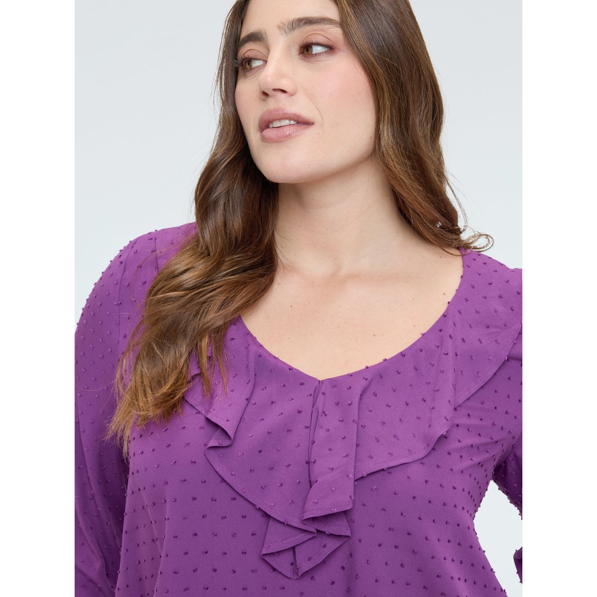 Blouse à pois avec volant violet, FIORELLA RUBINO