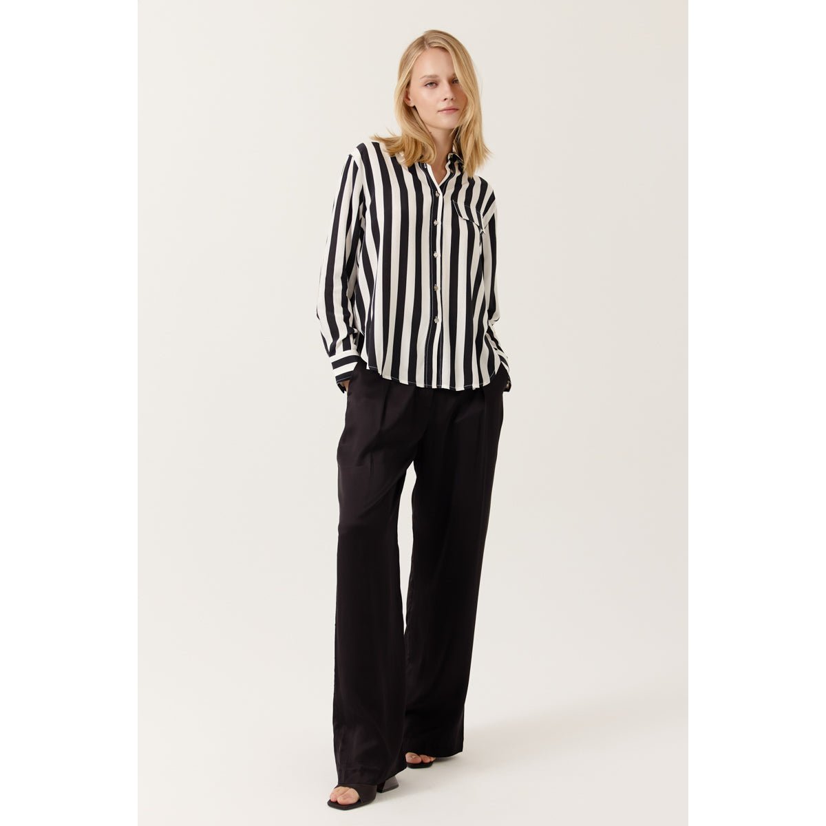Chemise TALOUMA rayures manches longues coupe droite poche poitrine black, ARTLOVE