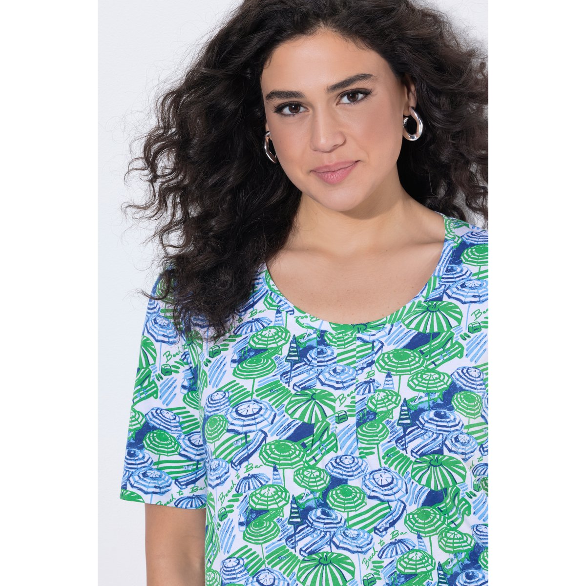 T-shirt motif parasols, plis fantaisie vert gazon, ULLA POPKEN