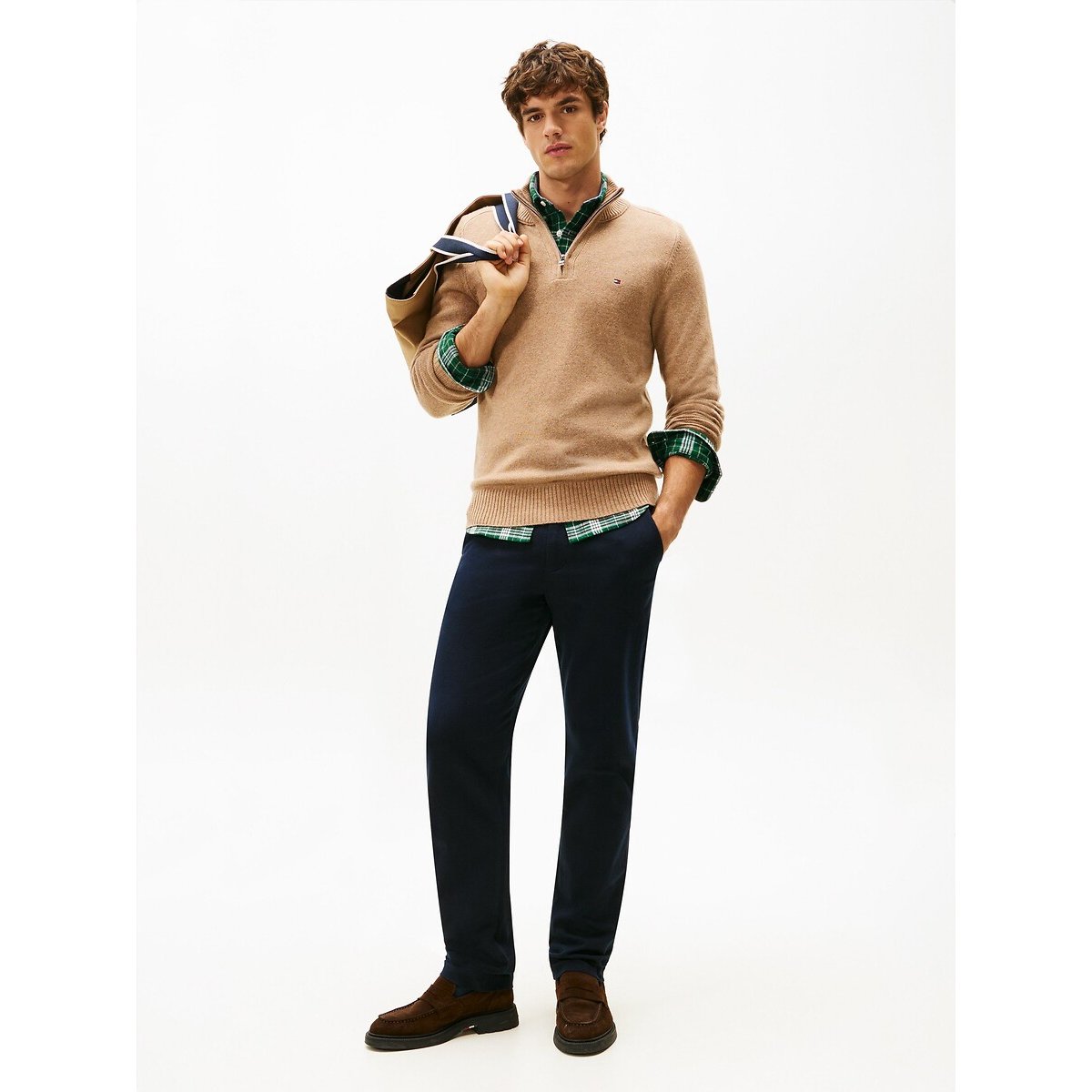 Lambswool Half Zip Jumper light brown, TOMMY HILFIGER