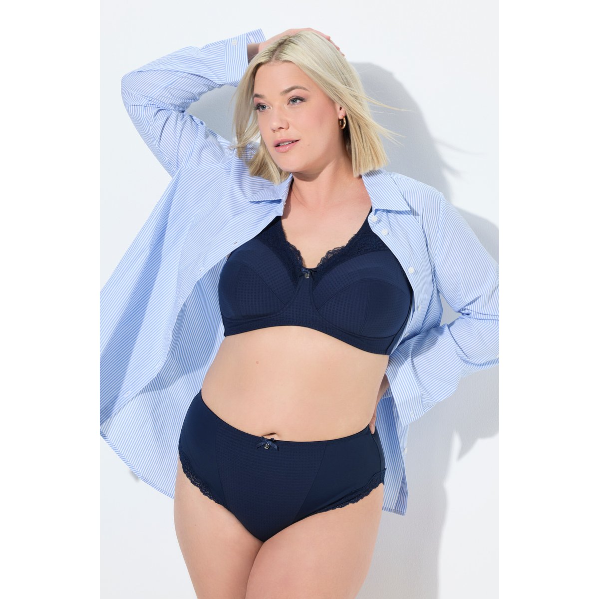 Culotte midi, jacquard et dentelle bleu nuit, ULLA POPKEN