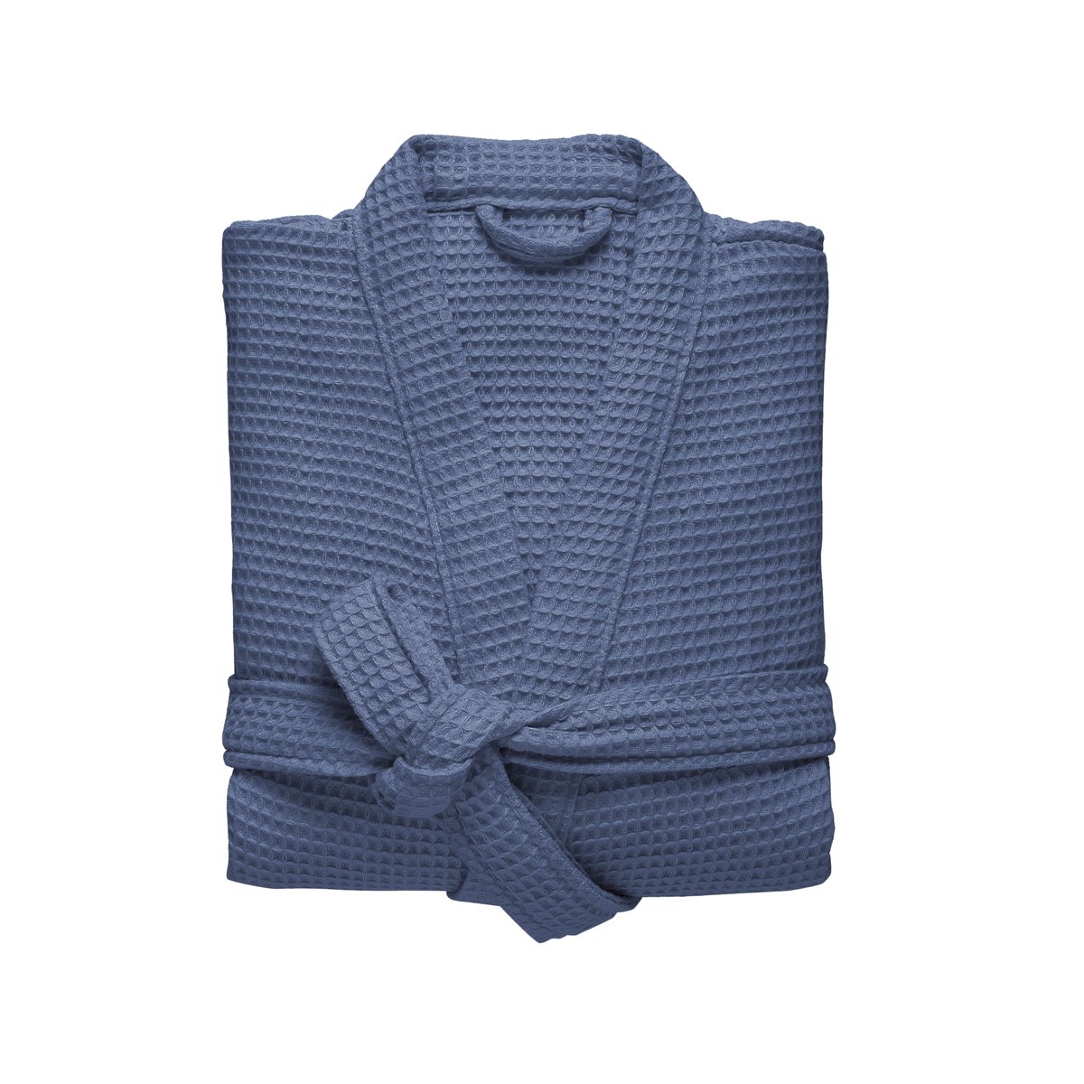 Peignoir femme col kimono en coton bio, ESPRIT NID D'ABEILLE bleu indigo, BLANC CERISE