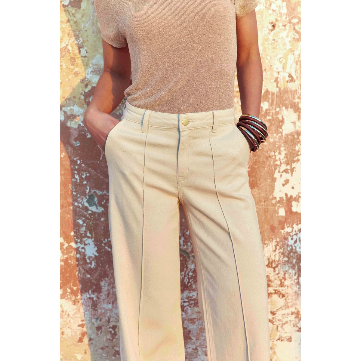 Pantalon droit uni PAOLA 05-naturel, LA PETITE ETOILE