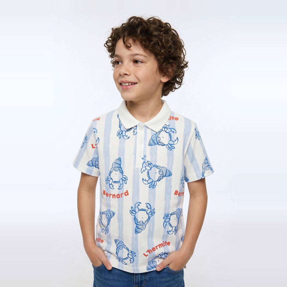 Polo manches courtes imprimé en coton BIO GOTS naturel, MONOPRIX