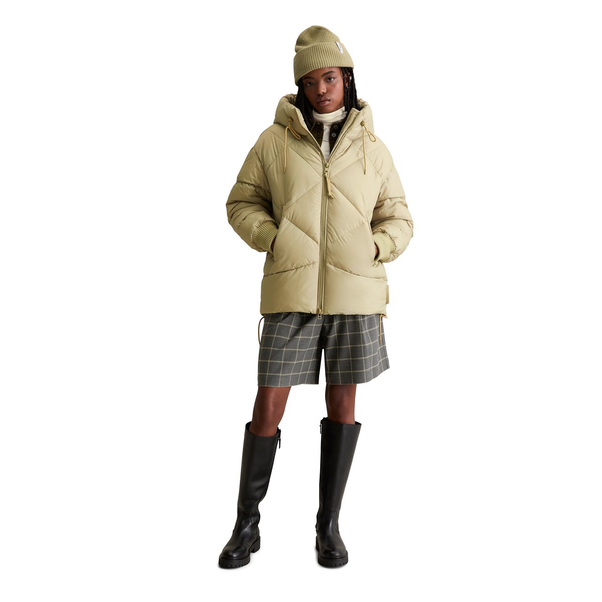 Veste matelassée longue à capuche relaxed en polyester recyclé vert, MARC O’POLO DENIM