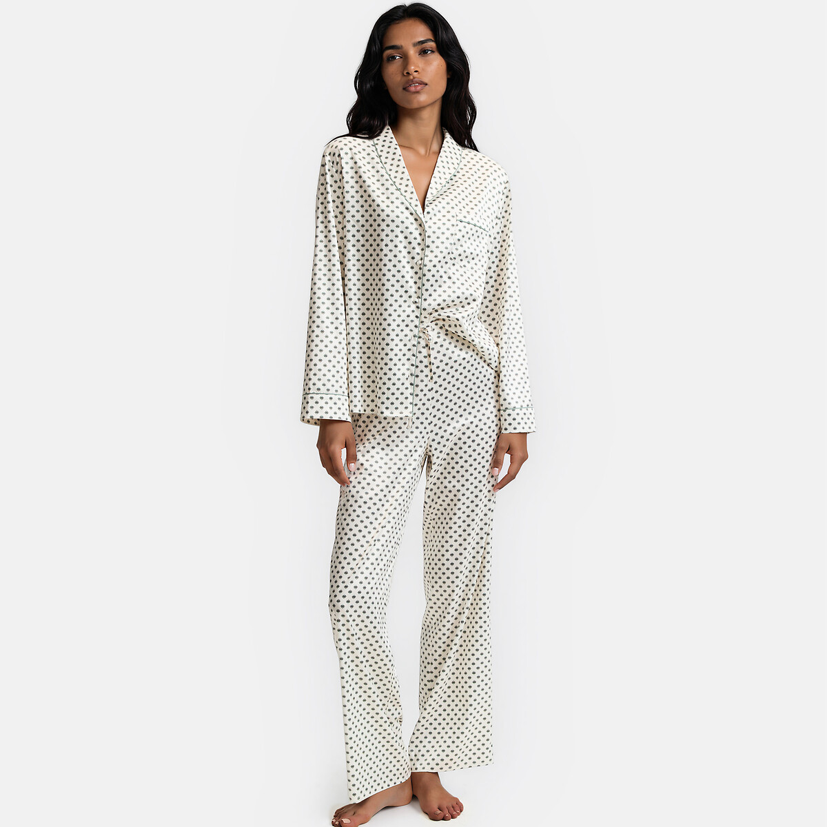 Pyjama 2 pièces en satin imprimé géométrique imprimé géométrique, ANNE WEYBURN