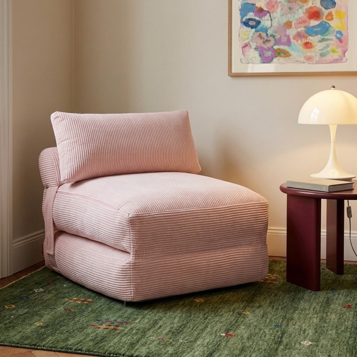 Fauteuil convertible compressé velours NYX rose, BAÏTA