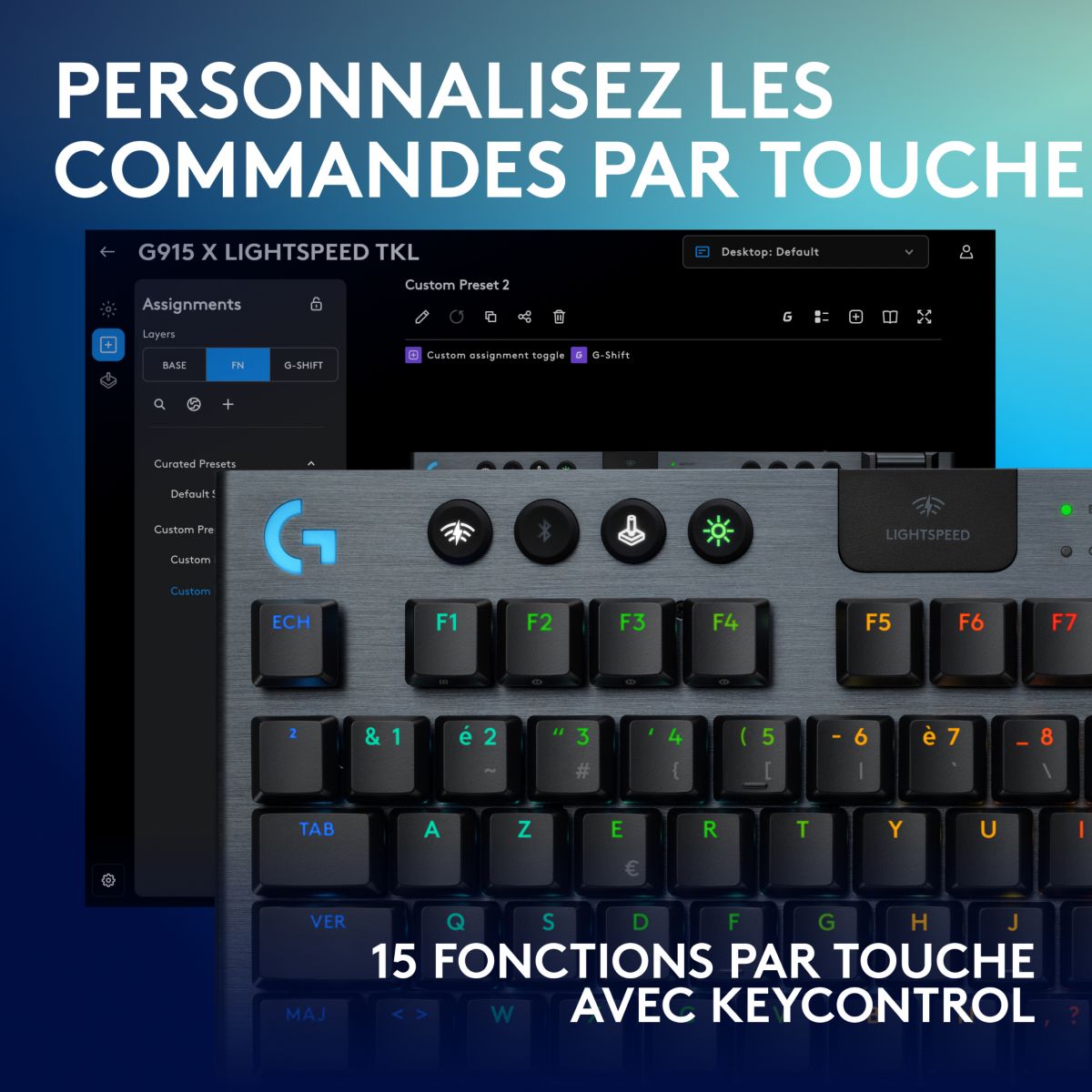 Clavier gamer sans fil G915 X Lightspeed TKL Linear Noir couleur unique, LOGITECH
