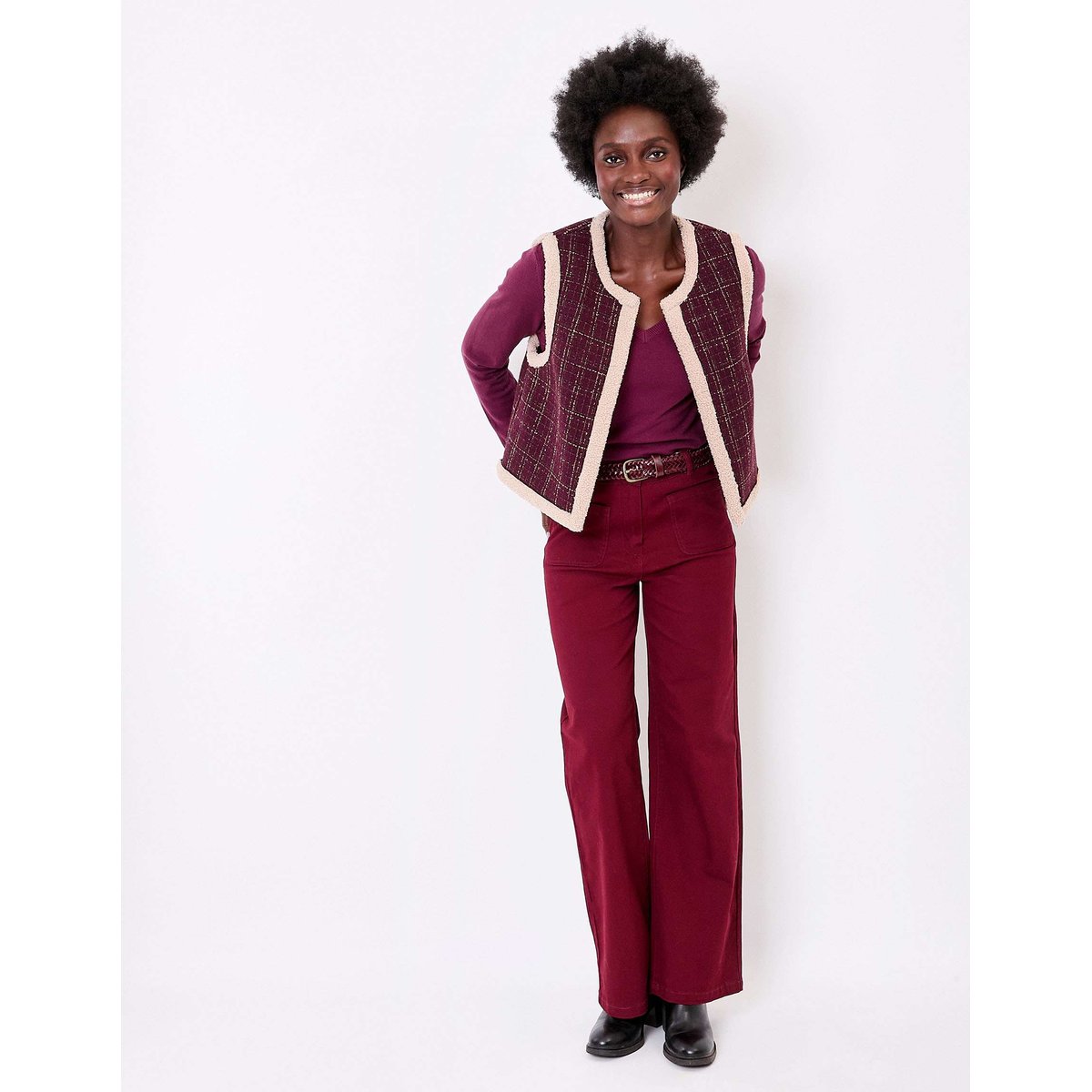 Gilet réversible sherpa et à motifs RISI rouge bordeaux kilt, LA FIANCÉE