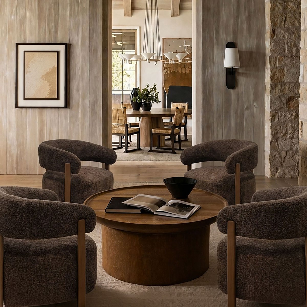 Fauteuil arrondi en tissu chenille, NOUBIA marron, NOW'S HOME