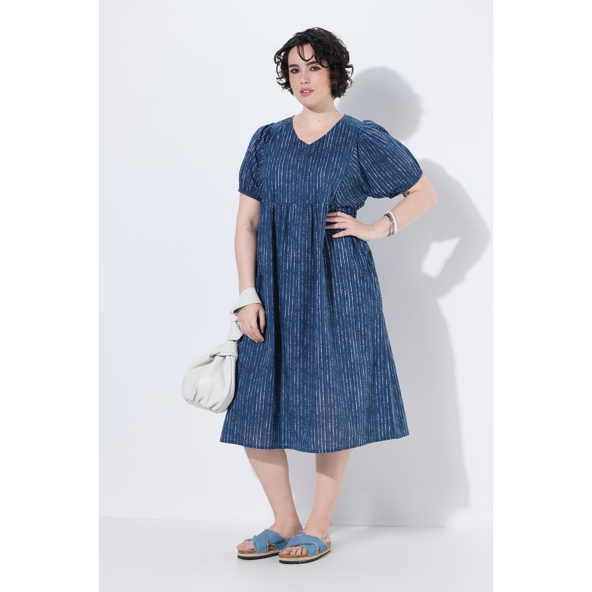 Robe midi en voile, coupe évasée myrtille, ULLA POPKEN
