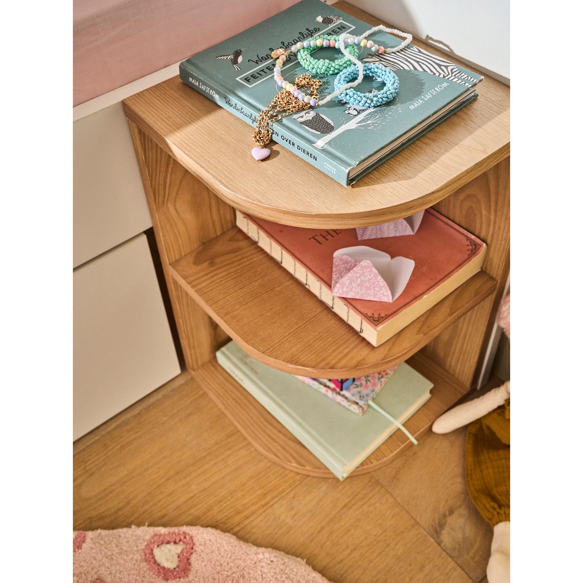 Lit enfant 90x190cm avec rangements + table de chevet réversible Japi blanc, VERTBAUDET