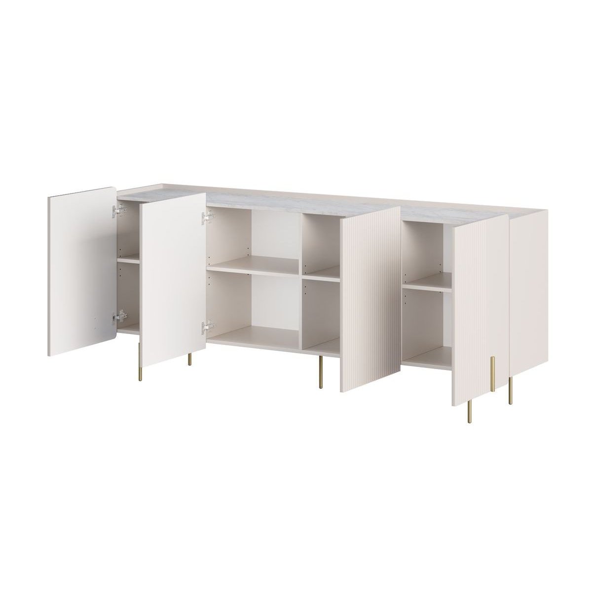 Buffet bas en panneaux de particules et MDF 4 portes 200 cm, MATHILDE beige, BOBOCHIC