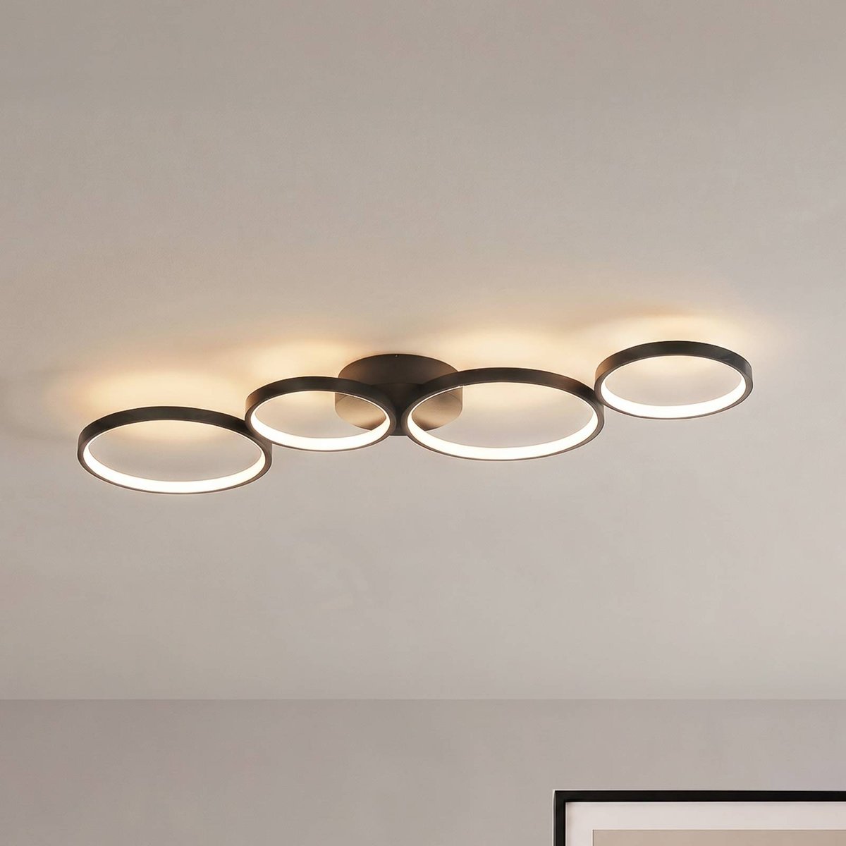 Plafonnier en aluminium moderneLED noir brossé, LINDBY
