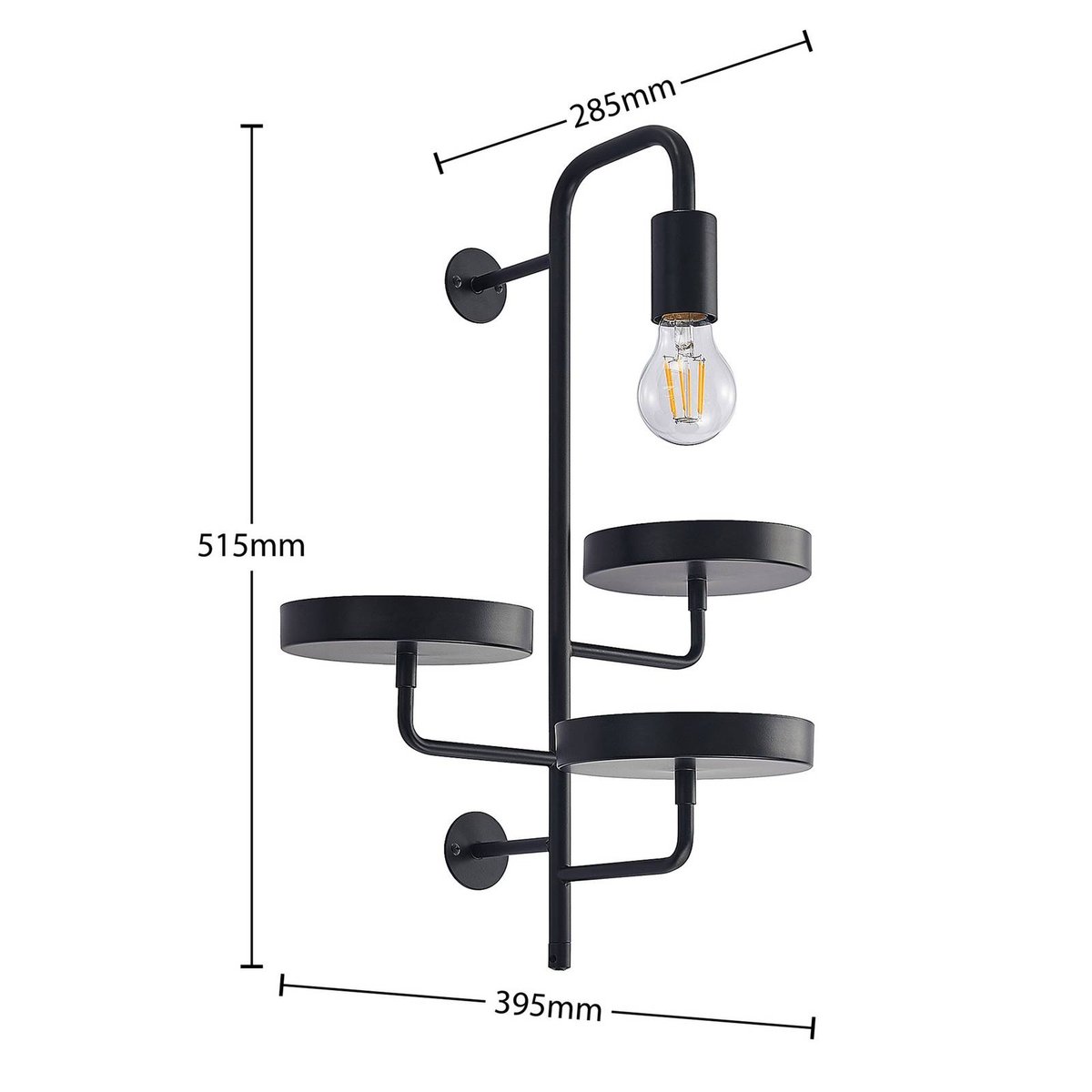 Applique en métal moderne, Hanjo noir mat, LINDBY