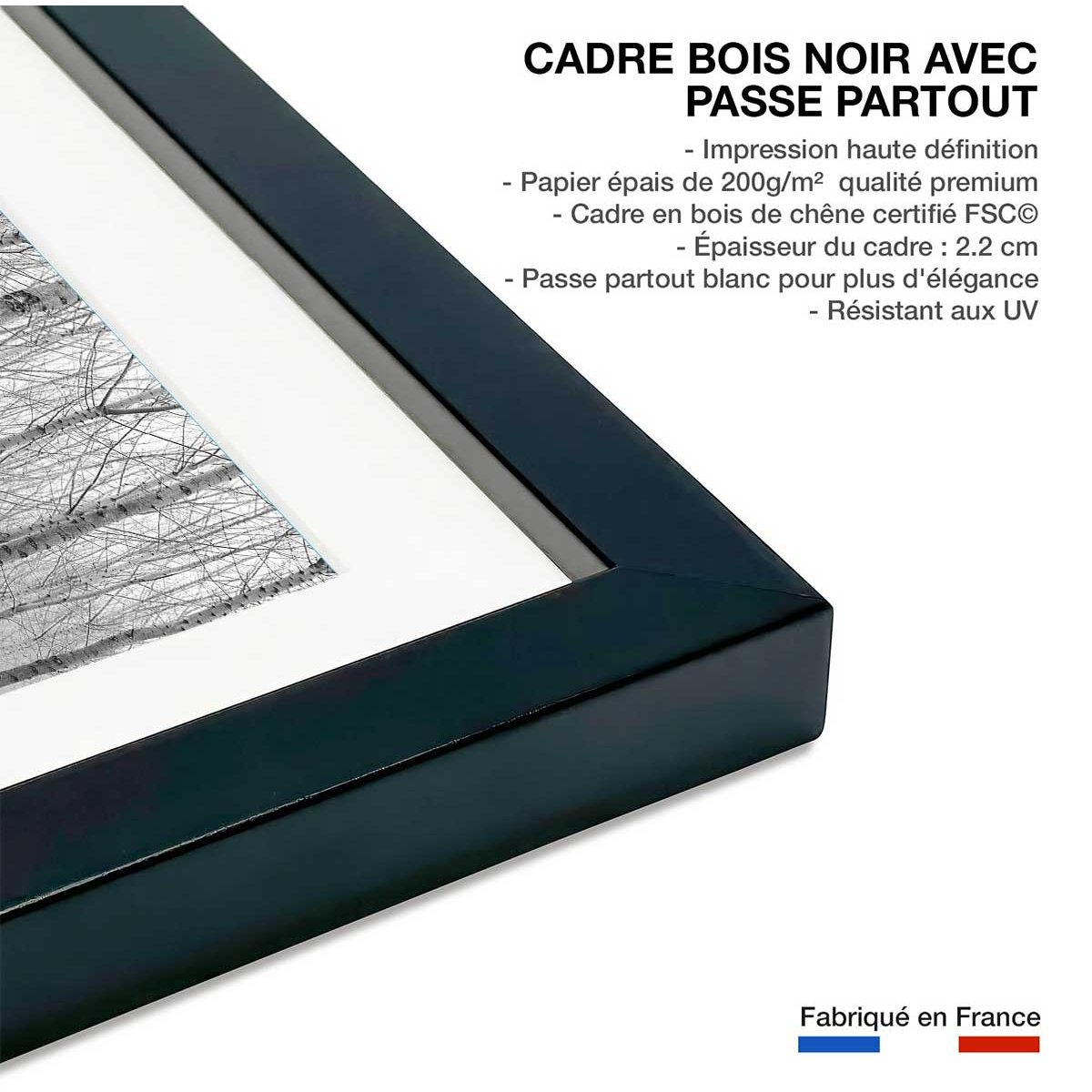 Affiche nature automnale pieds dans l'eau affiche + cadre en bois - noir, HEXOA