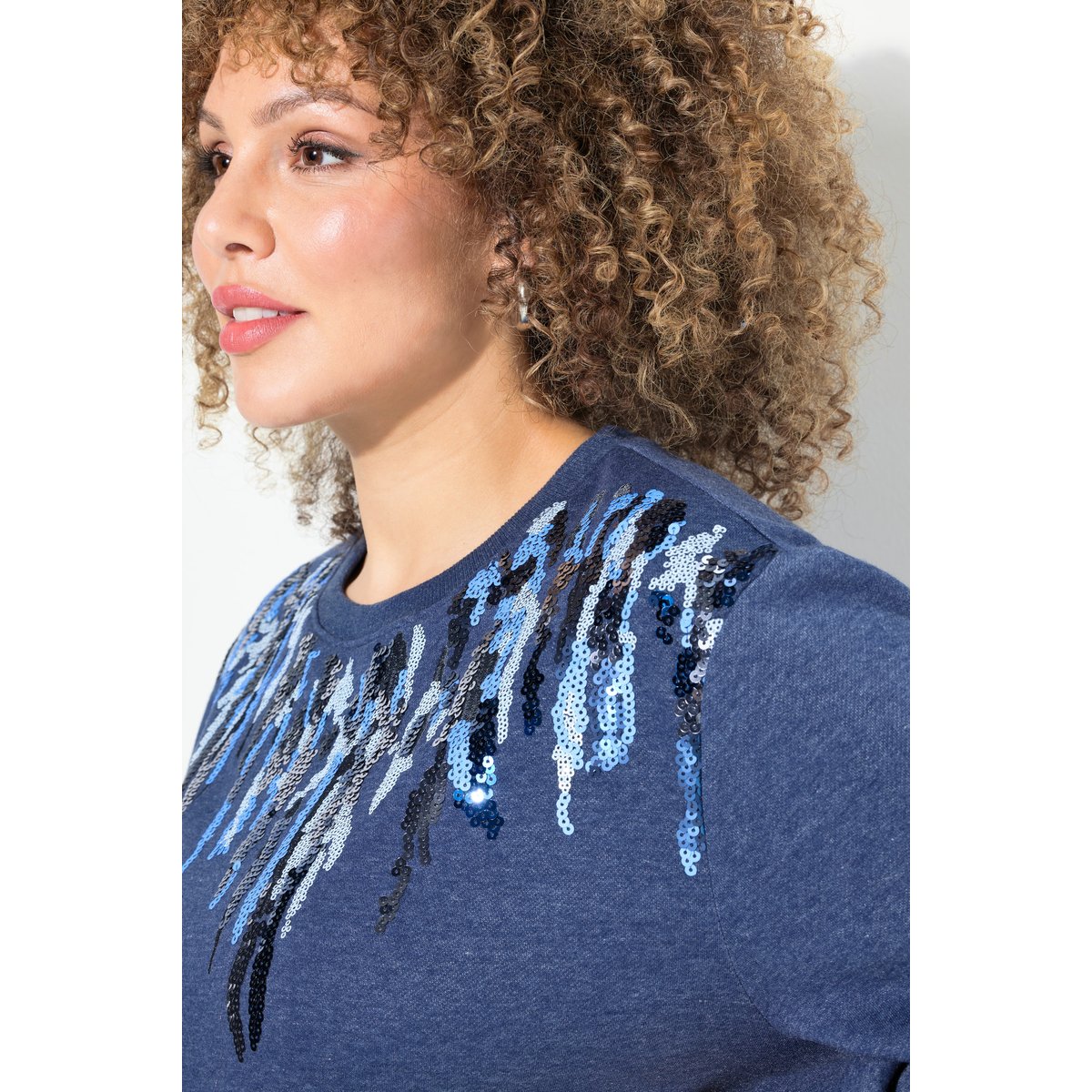 Pull à paillettes bleu encre, ULLA POPKEN