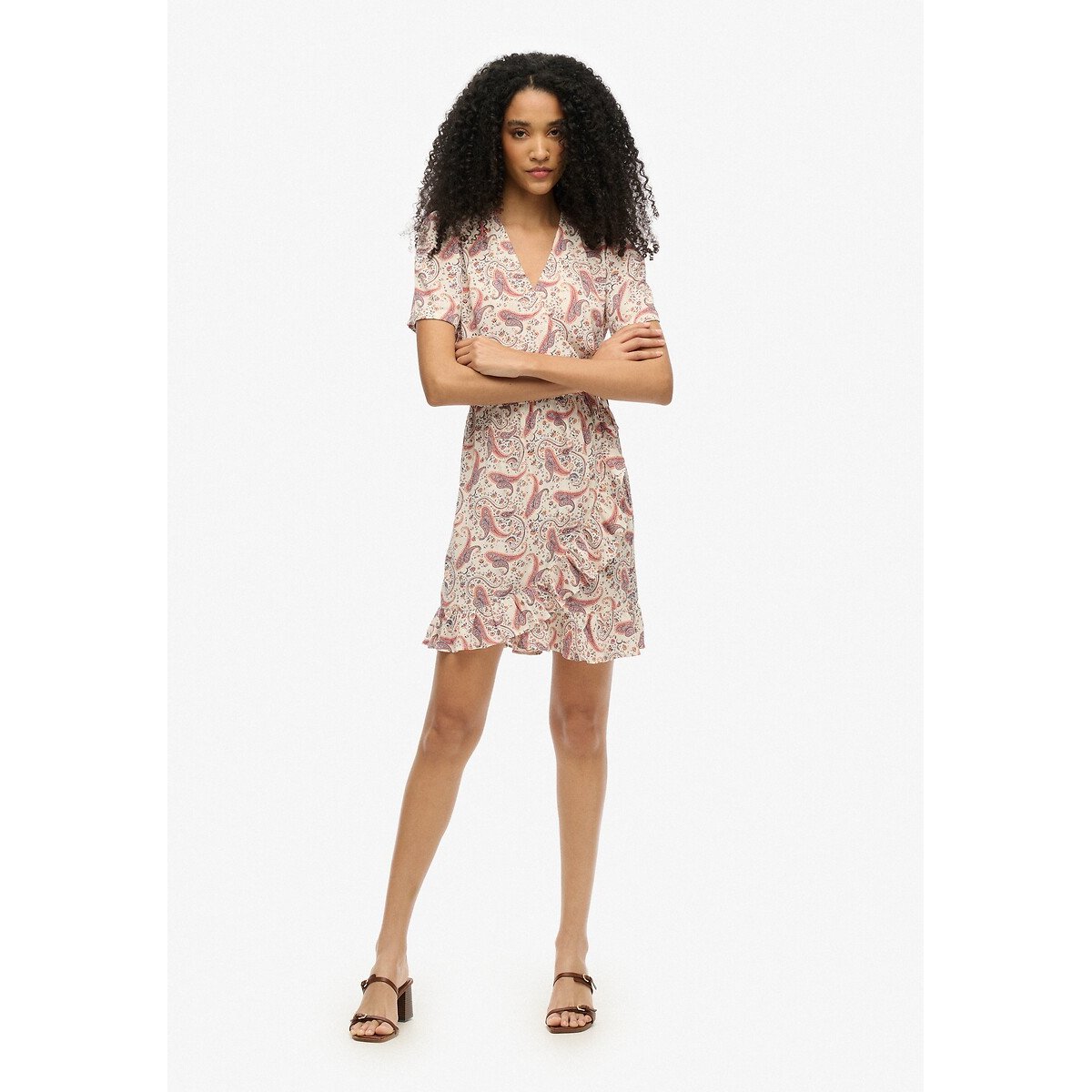 Robe portefeuille courte imprimée à manches courte imprimé cachemire, SUPERDRY