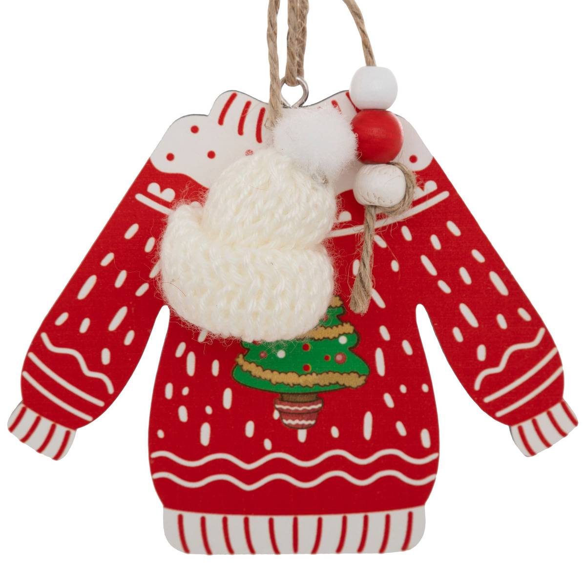 Lot de 2 sujets pull de Noël bois H12 cm rouge, ATMOSPHERA