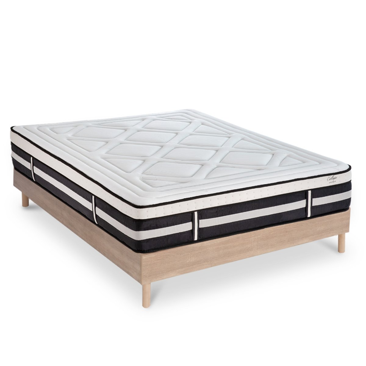 Ensemble Matelas CALLIOPE Mémoire et sommier bois marron, MAISON AUBERTIN
