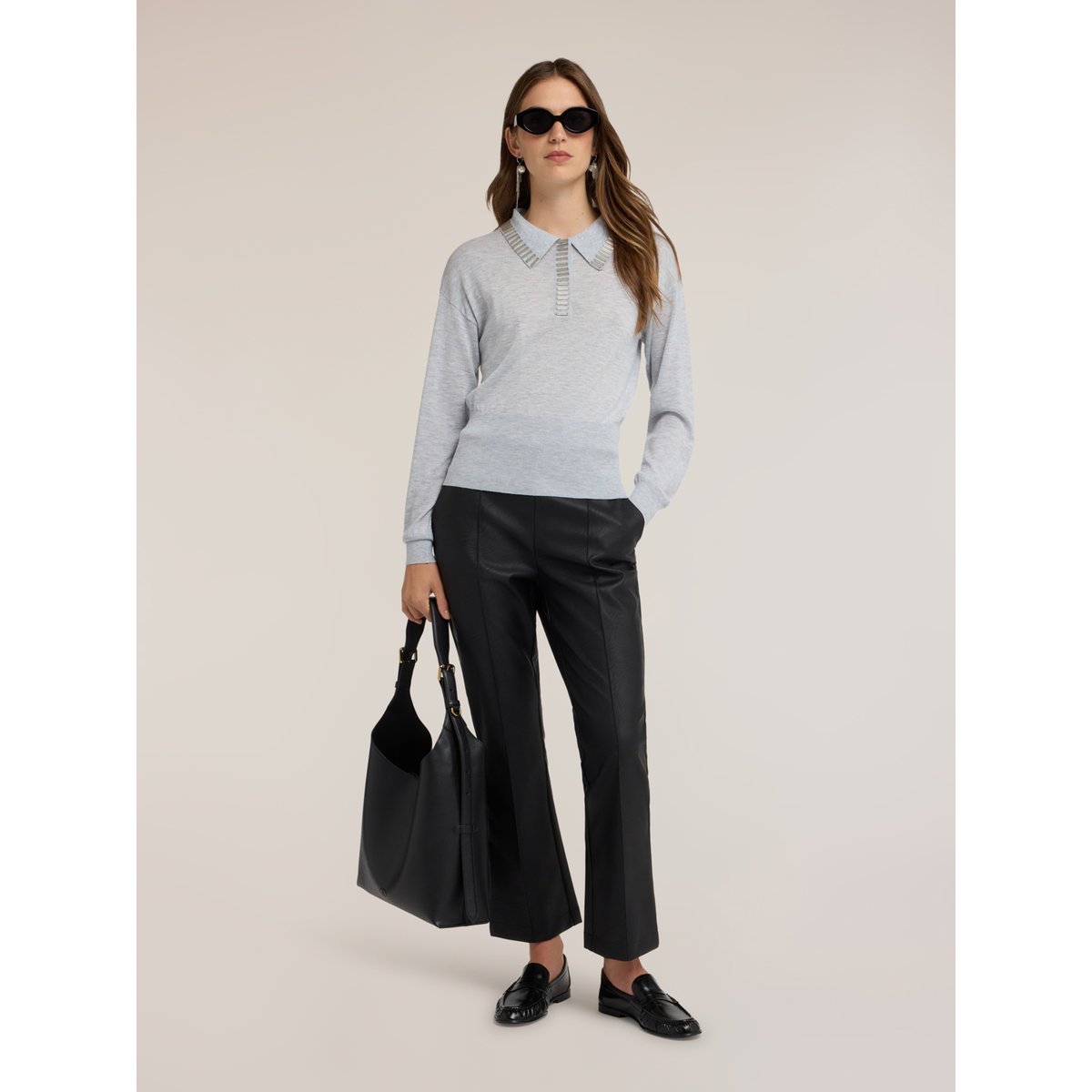 Polo en tricot avec côtes gris, MOTIVI