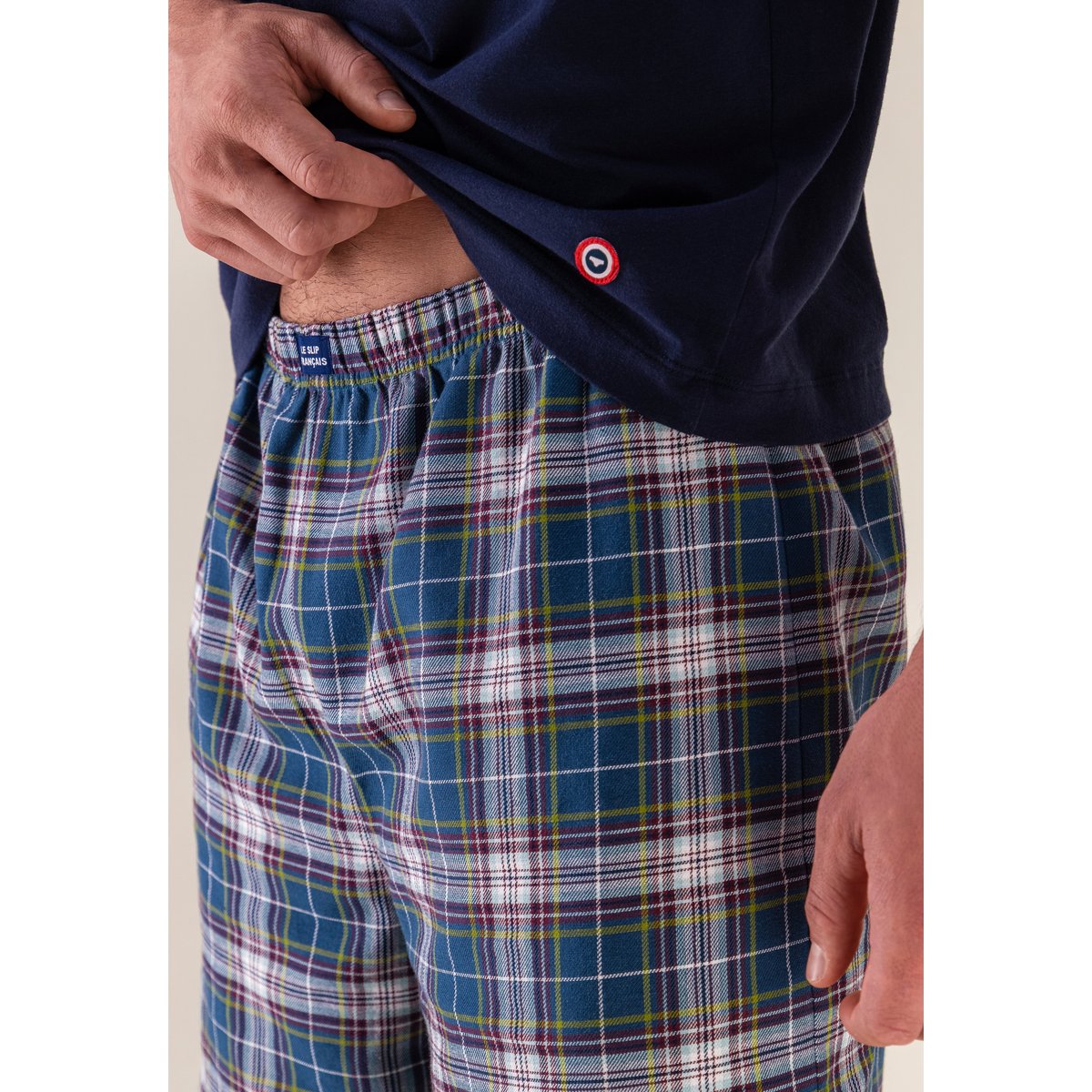 Ensemble pyjama haut et short en coton FORMIDABLEJACOB marine tartan canard, LE SLIP FRANCAIS